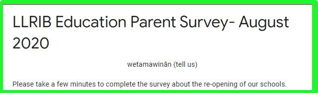 LLRIB Education Parent Survey- August 2020